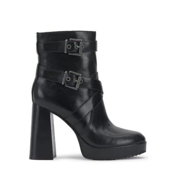 NEW VINCE CAMUTO Leather Coliana Platform Ankle Boots black for women 462tn - Picture 1 of 7